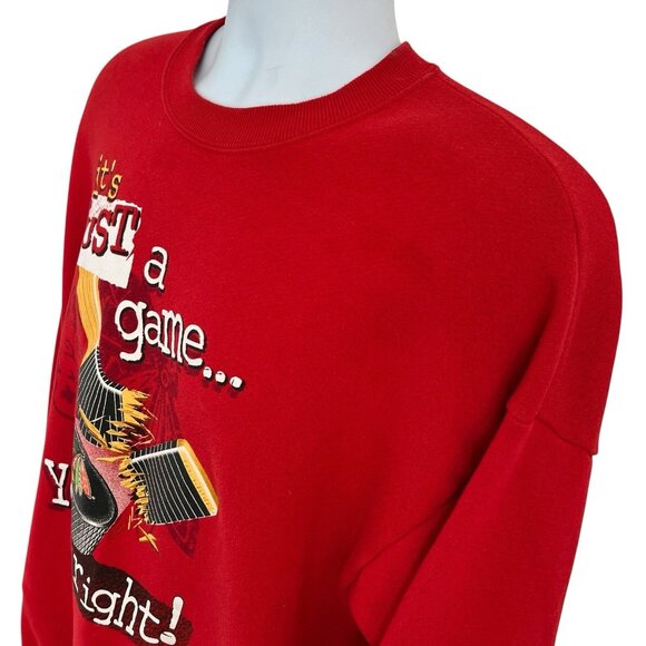 Vtg NHL Chicago Blackhawks Men XL Sweatshirt Its Just A Game Hockey Puck Graphic - Picture 6 of 12